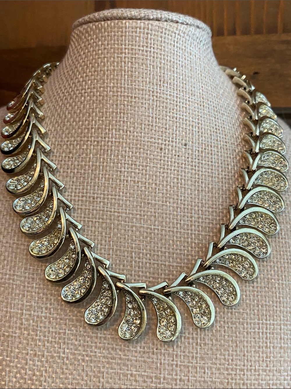 VTG Silver Pavé Teardrop Link Necklace